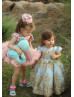 Gold Lace Sky Blue Tulle Fancy Flower Girl Dress